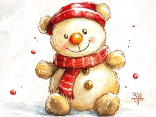 戴帽小熊雪天欢乐模样