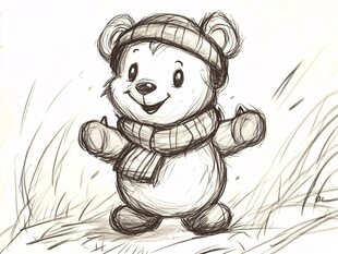 戴帽小熊的可爱冬日模样