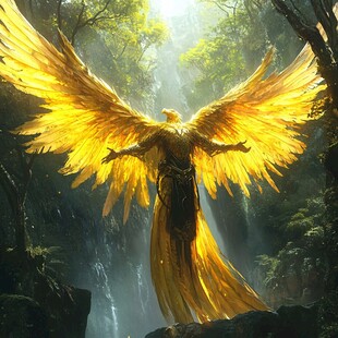 金色神鸟于山林间展翅