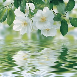 白花朵朵映于绿水之上