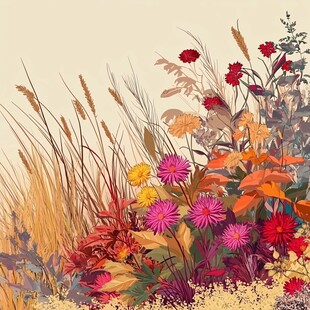 秋日缤纷花卉与野草景观