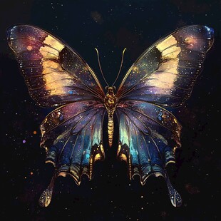 梦幻星空蝴蝶奇幻插画