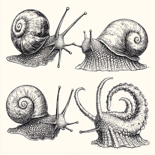 复古风手绘蜗牛插画集合