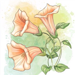 手绘粉色喇叭花插画