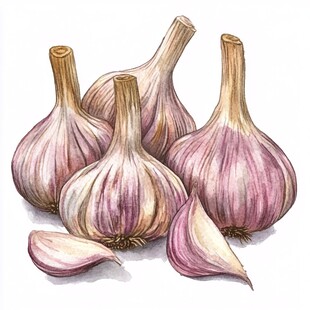 水彩绘大蒜静物图