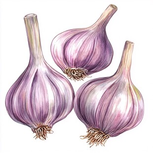 手绘紫皮大蒜三枚