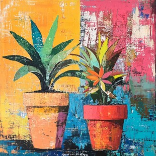 多彩盆栽装饰画