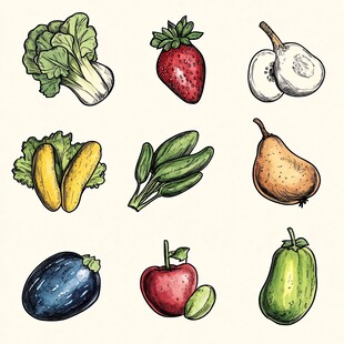 手绘蔬菜水果插画集合