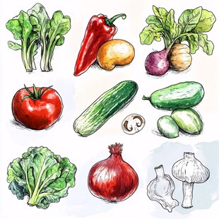 手绘多彩蔬菜集合