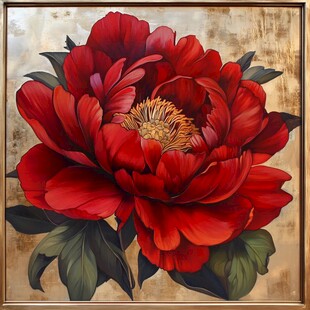 艳丽红牡丹油画艺术作品