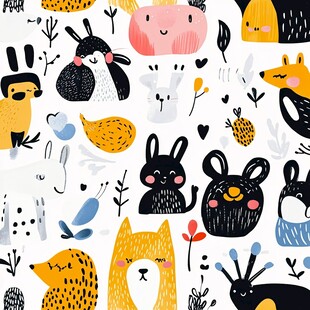 可爱动物卡通图案背景图
