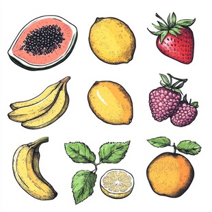 手绘多彩水果集合