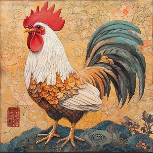 雄姿英发的五彩大公鸡