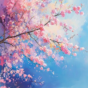 梦幻粉色樱花绽放蓝天