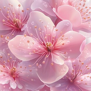 梦幻粉色樱花花朵特写