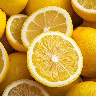 新鲜多汁的柠檬切片特写