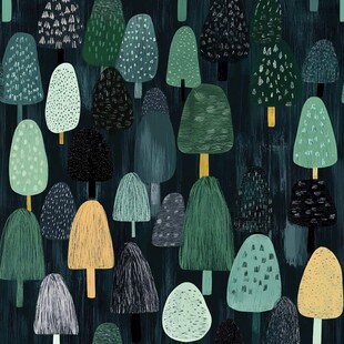 森林树木手绘无缝图案