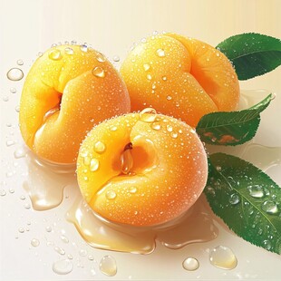 新鲜多汁的黄杏与水珠