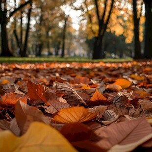秋日公园落叶美景