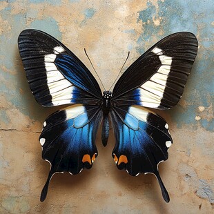 蓝黑相间美丽蝴蝶特写