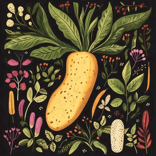 插画风胡萝卜与周边植物