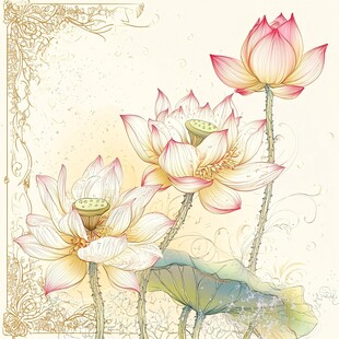 手绘清新荷花花卉插画