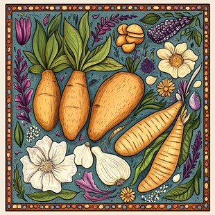 田园风胡萝卜花卉插画