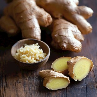 新鲜生姜及姜末特写