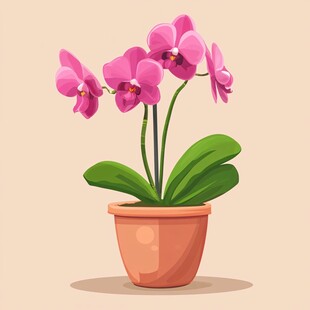 粉色盆栽蝴蝶兰插画