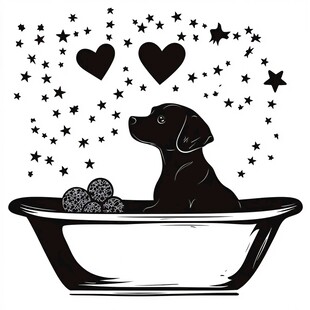 浴缸里的狗狗与梦幻元素