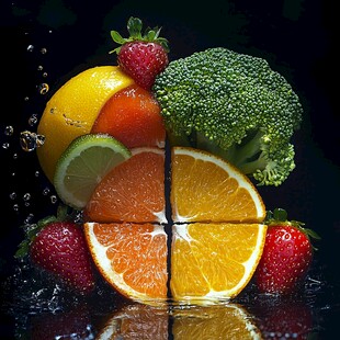 缤纷水果与西兰花的动感组合