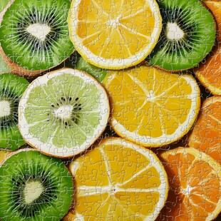 拼图中的猕猴桃与橙子切片