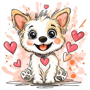 可爱小狗与爱心梦幻插画