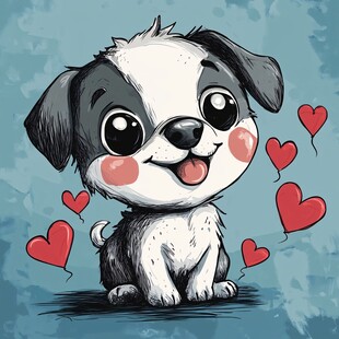 可爱小狗与爱心环绕