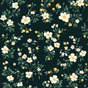 深绿底白色小花植物图案