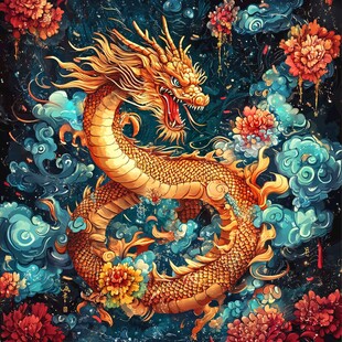 金龙腾跃于繁花云海间