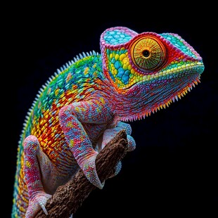 五彩斑斓变色龙攀于枝头