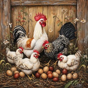 鸡群与蛋的温馨田园场景