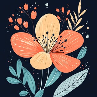 橙色花卉插画 清新自然风