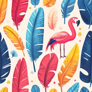 火烈鸟与多彩羽毛图案设计