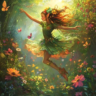森林中的花仙子轻盈飞舞