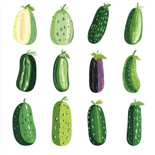 多样黄瓜与茄子插画集合