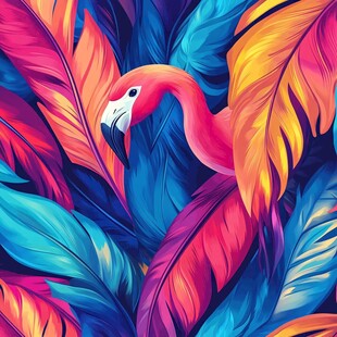 火烈鸟置身缤纷羽毛世界