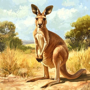 草原上站立的健壮袋鼠