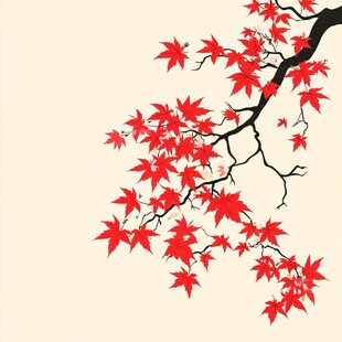 红枫叶枝图