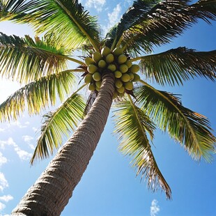 高耸椰树挂着累累椰子