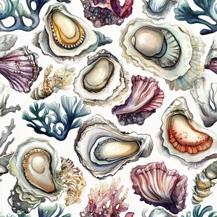 水彩绘多彩海洋贝类图案