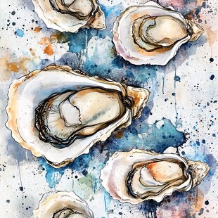 水彩绘生蚝 灵动海鲜画面