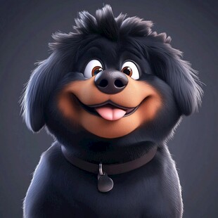 可爱卡通黑狗咧嘴笑