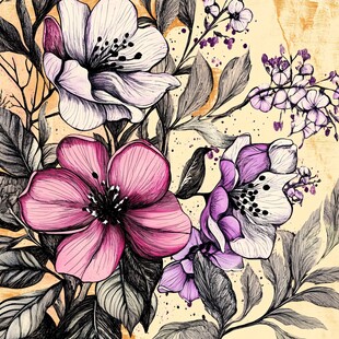 手绘梦幻花卉组合插画